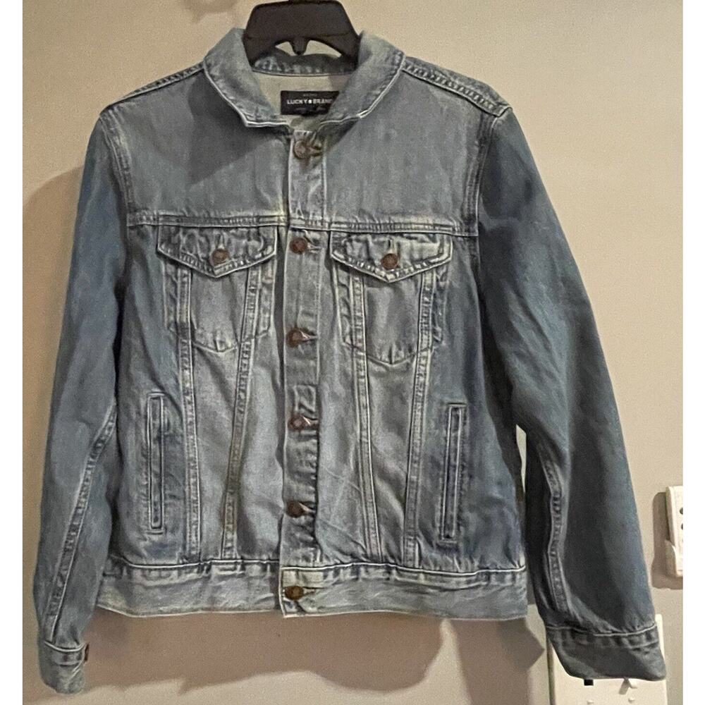 Lucky Brand Jean Jacket Tomboy Trucker Distressed Button Up Denim‎ Large